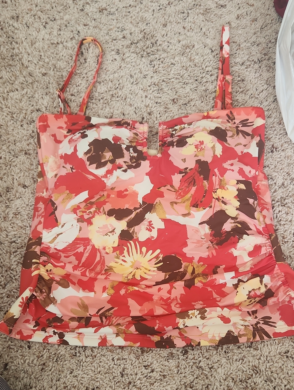 Lands' End Red and Pink Floral Swim Camisole